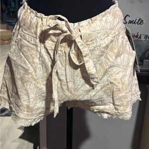 NWT Rewash Beige & White High-Waist Tie-Front Leaf Print Linen Shorts